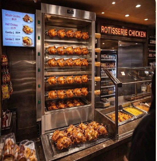 Ampto / Aberdeen rotisserie chicken oven in a retail deli