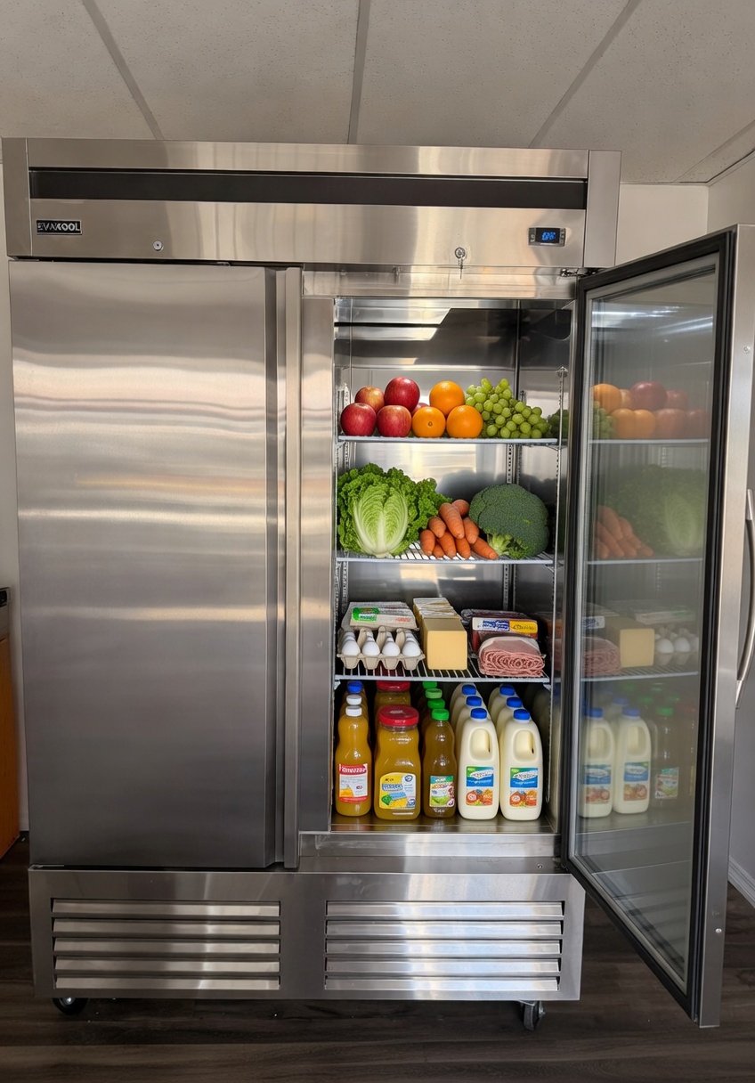 EK-54R reach-in refrigerator stocked with fresh food