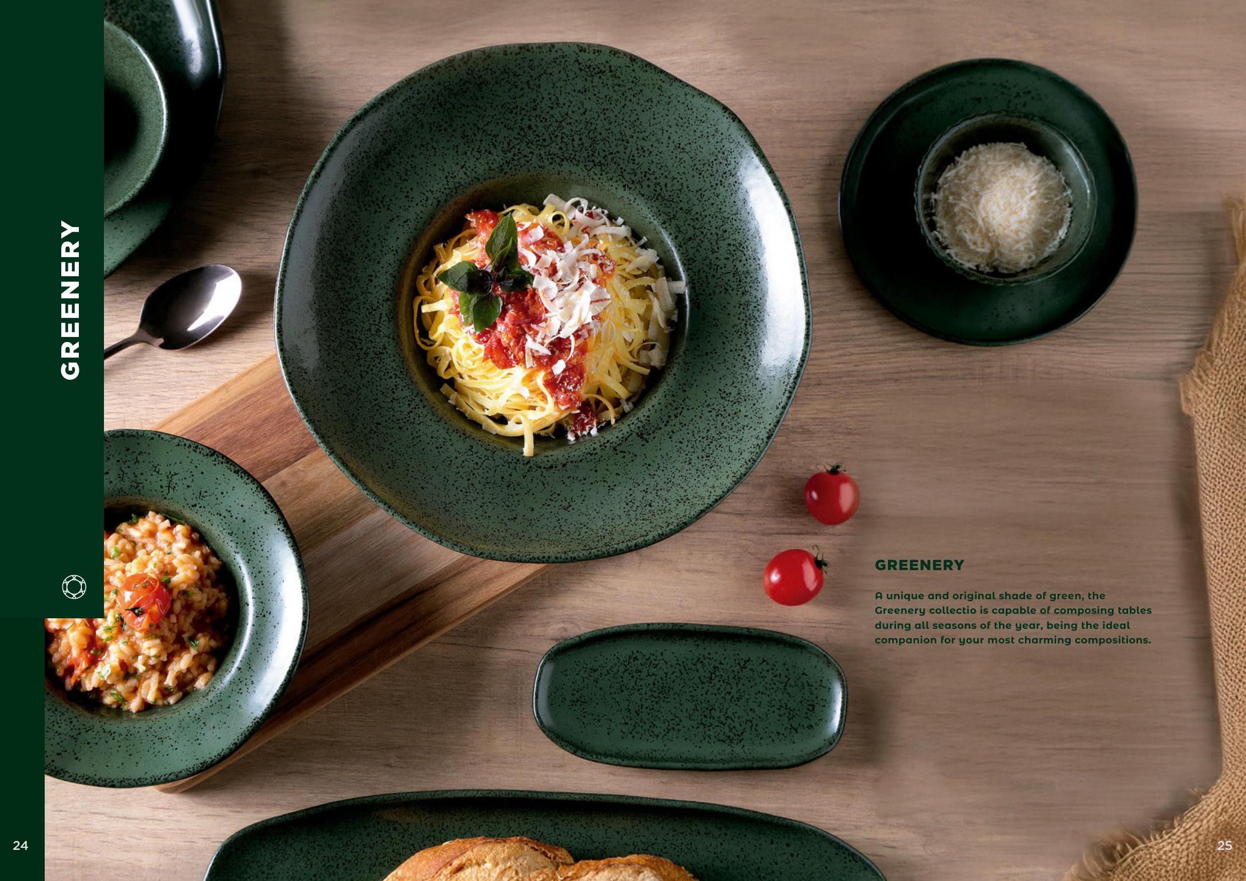 Greenery collection — green stoneware with pasta plating