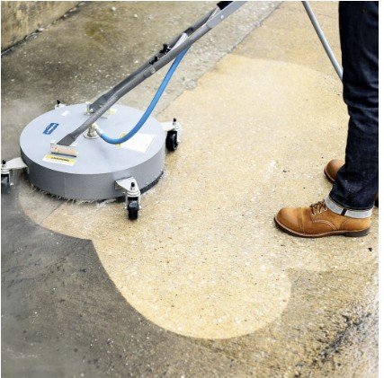 Outdoor floor scrubber in action